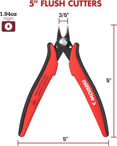 ARROW Micro Wire Cutters, 5" Precision Flush Cutters with Streamlined Handle and Ultra-Sharp Cutting Edge, Side & Diagonal Flush Cut Pliers for Electronics, Jewelry, Crafts, Zip Ties and Soft Wires in Kuwait