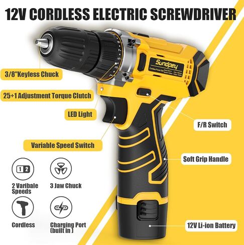 Sundpey Home Tool Kit with Drill - 166-Piece General Basic Home Repair Tool Set with 12V Cordless Power Drill & Battery & Charger & Portable Tool Box for Garden Office House Apartment Repair Men Women in Saudi Arabia