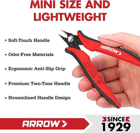 ARROW Micro Wire Cutters, 5" Precision Flush Cutters with Streamlined Handle and Ultra-Sharp Cutting Edge, Side & Diagonal Flush Cut Pliers for Electronics, Jewelry, Crafts, Zip Ties and Soft Wires in Kuwait