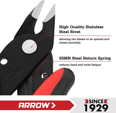 ARROW Micro Wire Cutters, 5" Precision Flush Cutters with Streamlined Handle and Ultra-Sharp Cutting Edge, Side & Diagonal Flush Cut Pliers for Electronics, Jewelry, Crafts, Zip Ties and Soft Wires in Kuwait