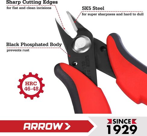 ARROW Micro Wire Cutters, 5" Precision Flush Cutters with Streamlined Handle and Ultra-Sharp Cutting Edge, Side & Diagonal Flush Cut Pliers for Electronics, Jewelry, Crafts, Zip Ties and Soft Wires in Kuwait