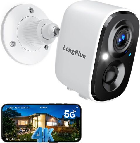 كاميرات مراقبة LongPlus 8MP لاسلكية خارجية: كاميرا أمان تعمل ببطارية 4K، كاميرا خارجية تدعم 2.4G/5 جيجا هرتز WiFi، تسجيل 24/7، رؤية ليلية ملونة، كشف الحركة AI، تخزين SD/Cloud in Kuwait