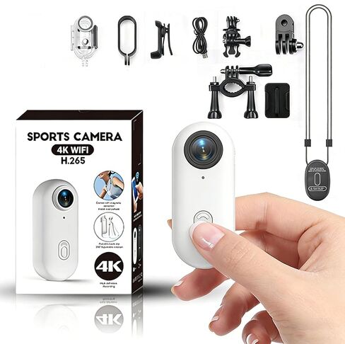 Winnes 4K Mini Body Camera, Action Body Cam Thumb Sports Camera Hands Free Waterproof 30M POV Video Recording Wearable with Necklace,Magnetic Clip,Helmet Cam for Cycling,Ski,Motorcycle,Pets-Black in Saudi Arabia