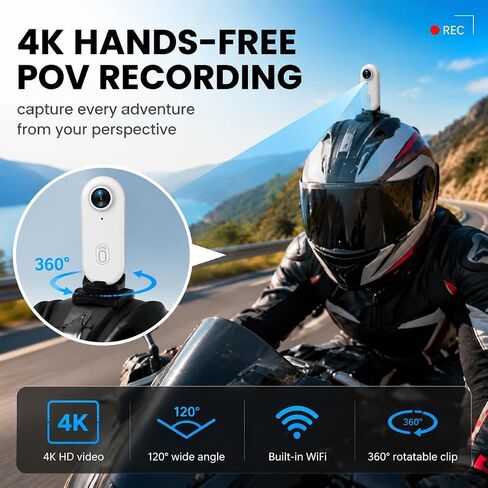 Winnes 4K Mini Body Camera, Action Body Cam Thumb Sports Camera Hands Free Waterproof 30M POV Video Recording Wearable with Necklace,Magnetic Clip,Helmet Cam for Cycling,Ski,Motorcycle,Pets-Black in Saudi Arabia