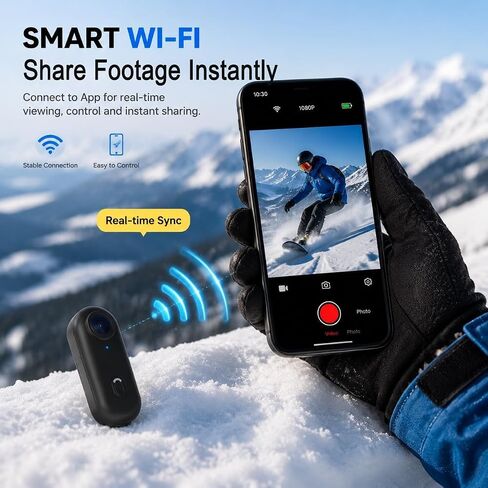 Winnes 4K Mini Body Camera, Action Body Cam Thumb Sports Camera Hands Free Waterproof 30M POV Video Recording Wearable with Necklace,Magnetic Clip,Helmet Cam for Cycling,Ski,Motorcycle,Pets-Black in Saudi Arabia