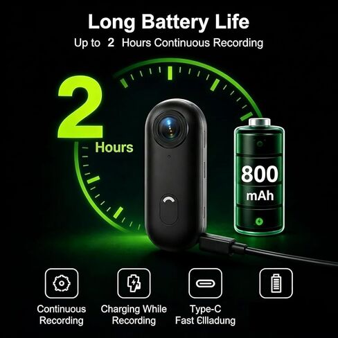 Winnes 4K Mini Body Camera, Action Body Cam Thumb Sports Camera Hands Free Waterproof 30M POV Video Recording Wearable with Necklace,Magnetic Clip,Helmet Cam for Cycling,Ski,Motorcycle,Pets-Black in Saudi Arabia