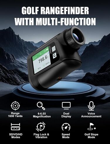 Golf Rangefinder with Voice Announcement & Dual Display, 1650 Yards Range Finder for Golf, 6-6.5X Magnification, with Height & Speed Measurement, Multifunctional Outdoor Rangefinder in Kuwait