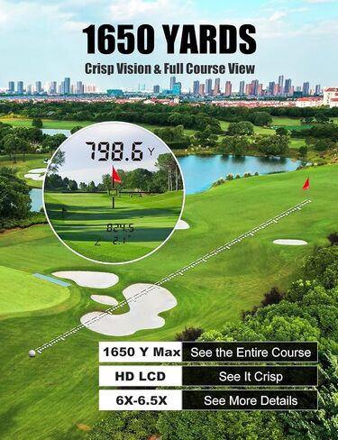 Golf Rangefinder with Voice Announcement & Dual Display, 1650 Yards Range Finder for Golf, 6-6.5X Magnification, with Height & Speed Measurement, Multifunctional Outdoor Rangefinder in Kuwait