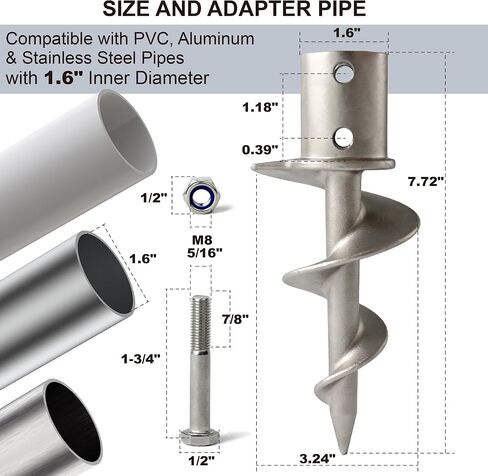 304 Stainless Steel Dock Sand Anchor (Sand Cone Drill) - Versatile Use for Underwater Sand Anchors & Fixed Dock Base Legs, Compatible with PVC, Aluminum & Stainless Steel Pipes (Silver) in Kuwait