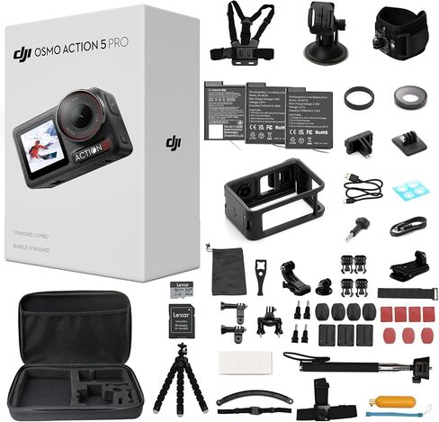مجموعة DJI Osmo Action 5 Pro للمشي لمسافات طويلة، كاميرا مقاومة للماء مع مستشعر 1/1.3 بوصة، فيديو بدقة 4K/120 إطارًا في الثانية، تتبع الموضوع، التثبيت، عمر بطارية ممتد 8 ساعات مع بطاريتين، ملحقات المشي لمسافات طويلة in Kuwait