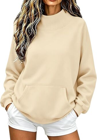 Mock Neck Sweatshirt Women 2026 Fall Oversized Turtleneck Lightweight Pullover Teens Long Sleeve Sweatshirts in Kuwait