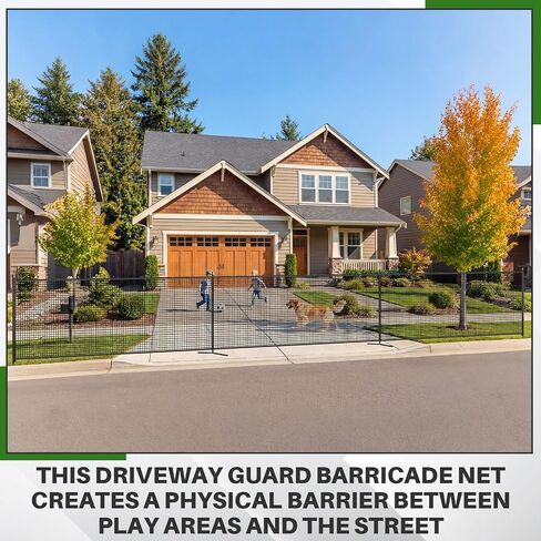 25 x 5FT Driveway Guard Barricade Net, Heavy Duty Driveway Safety Net, Anti-Tear Removable Defensive Netting with Spiral Ground Stakes and Support Poles, Visual Barrier for Playtime Safety in Saudi Arabia