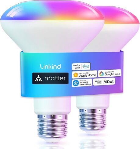 لمبة الضوء الذكية لينكيند ماتر، مصابيح ذكية BR30، مصابيح إضاءة LED متغيرة اللون RGBTW، مصابيح إضاءة ذكية E26 650LM 60W تعمل مع Alexa، Apple Home، Google Home، SmartThings، 4 عبوات in Kuwait