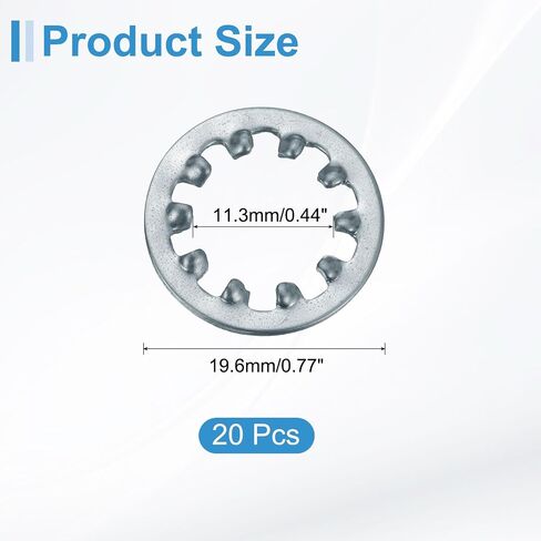 uxcell 20Pcs 7/16 Internal Tooth Lock Washer, Zinc-Plated Carbon Steel Multi-Tooth Star Washer Locking Fastener, Silver Tone in Kuwait