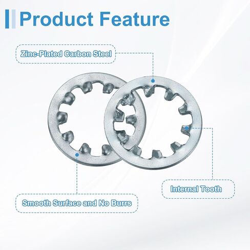 uxcell 20Pcs 7/16 Internal Tooth Lock Washer, Zinc-Plated Carbon Steel Multi-Tooth Star Washer Locking Fastener, Silver Tone in Kuwait
