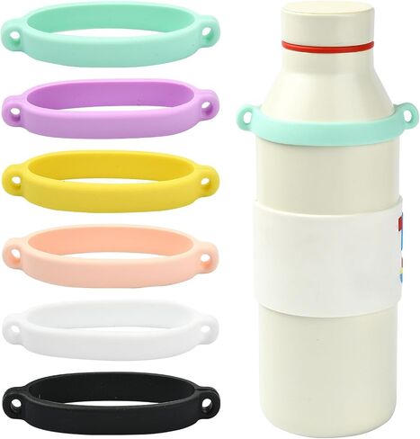 LiQunSweet 6 pcs 6 Colors Silicone Hanging Water Bottle Cup Sleeve Ring Drink Holder Rubber Handle Strap Portable Rope for DIY Carrying Cup Bottle Accessories in Kuwait