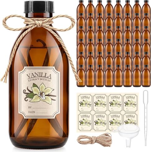 8 Pack 8oz Vanilla Extract Bottles, Amber Glass Bottles with Caps and Labels Small Boston Round Bottles for Homemade Gifts, Essential Oils, Potions, Tinctures & Liquids - Airtight & Leakproof in Kuwait