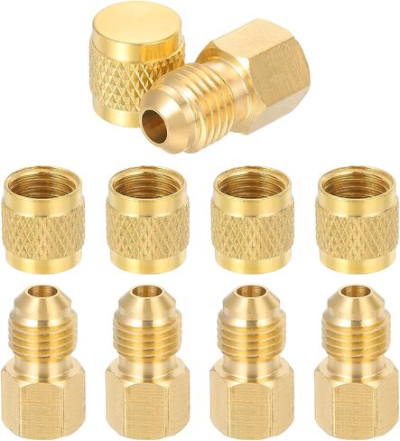 PATIKIL 5Pcs 1/4" Male Flare Plug + 5Pcs 1/4" Female Flare Cap, Brass SAE 45 Degree Flared Tube Fitting Pipe Seal Plugs HVAC Valve Caps AC Service Kits with Neoprene O-Ring Seal in Kuwait