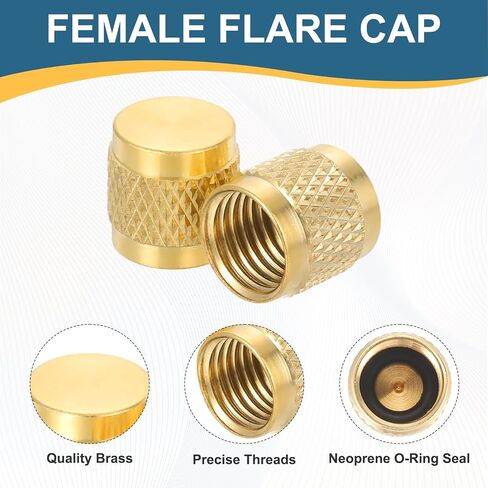 PATIKIL 5Pcs 1/4" Male Flare Plug + 5Pcs 1/4" Female Flare Cap, Brass SAE 45 Degree Flared Tube Fitting Pipe Seal Plugs HVAC Valve Caps AC Service Kits with Neoprene O-Ring Seal in Kuwait