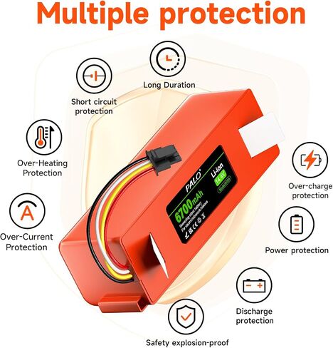 بطارية Roborock S7 MaxV Ultra لـ Xiaomi Roborock S4 S5 S6 S7 MaxV/MaxV Ultra/Pure، S50 S51 S55 Q5 Q5+ Q7 Brr-2p4s-5200s E4 E5 E20 E25 Max Pro Roboter Staubsauger 14.4V 6700mAh in Kuwait