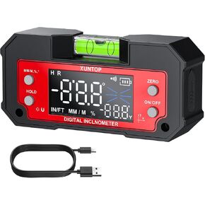 XUNTOP أداة تحديد الزوايا الرقمية ذات المحور المزدوج X-محور 4 × 90 درجة والمحور Y من ± 60 درجة صندوق مستوى القاعدة المغناطيسي القوي من النوع C مقياس الميل الرقمي القابل لإعادة الشحن مع شاشة LED لمنشار طاولة النجارة in Kuwait
