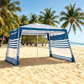 NORTHSKY Beach Cabana 8×8FT, Beach Canopy with 2 Pcs Side Wall,Beach Tent Sun Shelter,Easy Setup UPF 50+ Sun Shelter with Cup Holder-for Beach,Yard,Patio,Glassland, Blue & White Stripes in Saudi Arabia