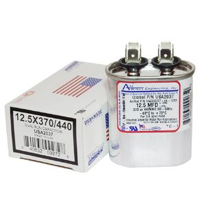 استبدال مكثف عالمي بيضاوي 12.5 فائق التوهج/Mfd استبدال Amrad USA2037 - يستخدم لـ 370 أو 440 VAC، صنع في الولايات المتحدة الأمريكية. in Kuwait