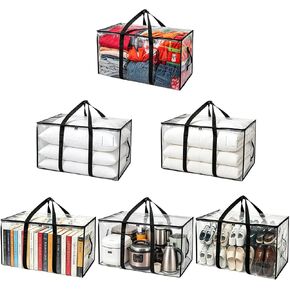 6 Pcs Transparent Moving Bags - Extra Large Clear Storage Bags with Backpack Straps and Reinforced Handles - Waterproof 72L Packing Bags for Moving College Dorm Room Essentials Clothing Bedding in Kuwait