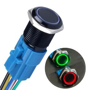 5/8 "لونين LED معدن الإغلاق زر التبديل 1NO 1NC أحمر أخضر مبادلة 12 فولت 24 فولت أسود شل 7Pin التبديل مع مقبس سلكي مسبقًا لقارب السيارة الكهربائية الصناعية in Kuwait