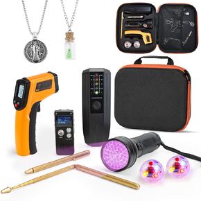 مجموعة أدوات صيد الأشباح المكونة من 11 قطعة ومعدات خارقة مع حقيبة مخصصة، تتضمن مقياس EMF، ومسجل EVP، ومقياس حرارة بالأشعة تحت الحمراء، وضوء الأشعة فوق البنفسجية، وقضبان التغطيس، وكرات القطط والقلائد، ومجموعة كاملة للمبتدئين in Kuwait