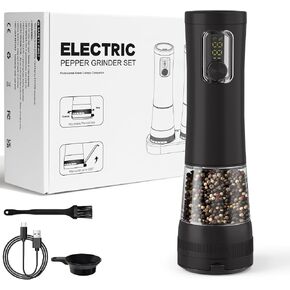 Electric Salt and Pepper Grinder Set, Rechargeable Automatic Pepper Mill with Base,Display, LED Lighting, Large Capacity-Ideal for Kitchen, BBQ Gifts (2, White(27C)) in Saudi Arabia