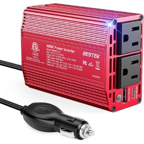 Bestek 400W عاكس طاقة السيارة للمركبات - DC 12v إلى AC 110v منفذ محول قابس السيارة مع PD 30W USB-C وUSB-A 3.0 شحن سريع، شاحن سيارة ومحول ولاعة السجائر للكمبيوتر المحمول، رحلة الطريق، التخييم in Kuwait