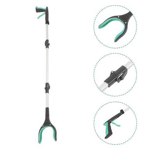 Foldable Trash Grabber Tool with Long Handle, Heavy Duty Garbage Picker Clamp for Litter Pickup, Green Three-fold Design for Outdoor and Sanitation Use in Kuwait