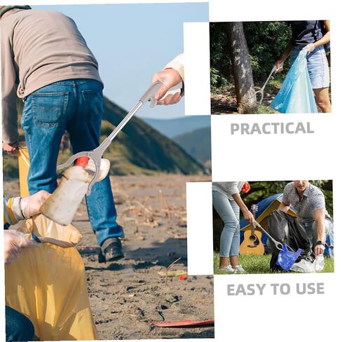 60cm Stainless Steel Garbage Clamp Trash Picker Tool with Plastic Grip, Outdoor Rubbish Pick up Clip for Sanitation and Waste Collection, Heavy-Duty Litter Grabber for Cleanup in Kuwait