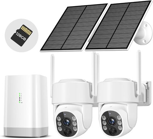 كاميرات مراقبة لاسلكية خارجية 5G و2.4G، بدون اشتراك، طقم كاميرا 2، نظام كاميرات مراقبة منزلية تعمل بالطاقة الشمسية بدقة 4 ميجابكسل مع 360 درجة PTZ، مساحة تخزين محلية 128 جيجابايت، كاميرات واي فاي للرؤية الليلية الملونة لأمن المنزل in Kuwait