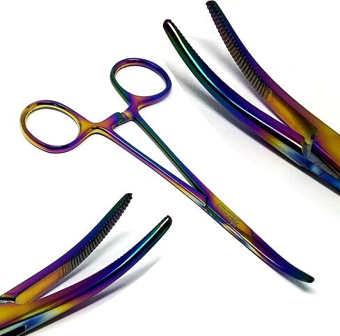 Rainbow Multi Color Kelly Hemostat Forceps 5.5" (14cm) Curved, Stainless Steel (Pack of 1) in Kuwait