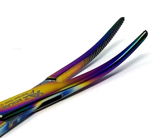 Rainbow Multi Color Kelly Hemostat Forceps 5.5" (14cm) Curved, Stainless Steel (Pack of 1) in Kuwait