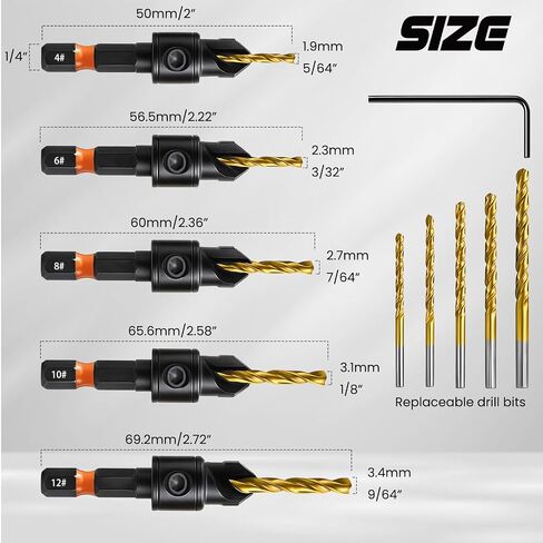 مجموعة لقم مثقاب غاطسة مكونة من 11 قطعة، مجموعة لقم مثقاب HSS مضادة للخشب، عمق قابل للتعديل، مقاسات #4، #6، #8، #10، #12 in Kuwait