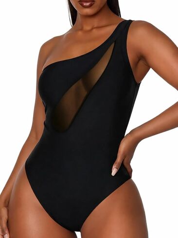 One Shoulder Swimsuits for Women Tummy Control Sexy Cutout One Piece Bathing Suit Swimwear Black in Kuwait