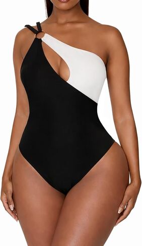 One Shoulder Swimsuits for Women Tummy Control Sexy Cutout One Piece Bathing Suit Swimwear Black in Kuwait
