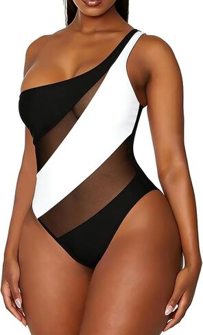 One Shoulder Swimsuits for Women Tummy Control Sexy Cutout One Piece Bathing Suit Swimwear Black in Kuwait