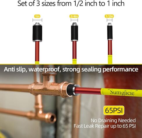 Plumbing Plug Tool Kit, Water Stopper for Pipes 1/2", 3/4", 1" for Professional Plumbing Repair Tools, No Draining Needed Fast Leak Repair. With Replacement Gaskets Nuts and EPDM seals in Kuwait