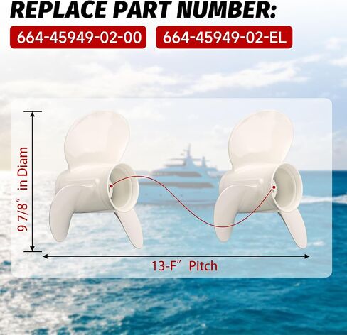 9 7/8 x 13-F مروحة خارجية للقارب متوافقة مع محركات Yamaha الخارجية 20HP 25HP 30HP 3 شفرات/10 أسنان بديلة # 664-45949-02-00، 664-45949-02-EL in Kuwait