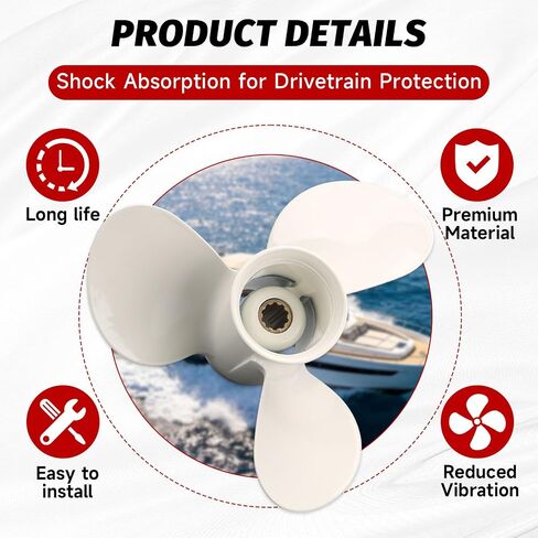 9 7/8 x 13-F مروحة خارجية للقارب متوافقة مع محركات Yamaha الخارجية 20HP 25HP 30HP 3 شفرات/10 أسنان بديلة # 664-45949-02-00، 664-45949-02-EL in Kuwait