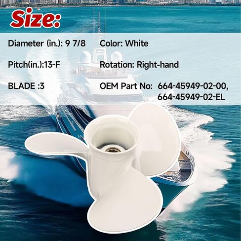 9 7/8 x 13-F مروحة خارجية للقارب متوافقة مع محركات Yamaha الخارجية 20HP 25HP 30HP 3 شفرات/10 أسنان بديلة # 664-45949-02-00، 664-45949-02-EL in Kuwait