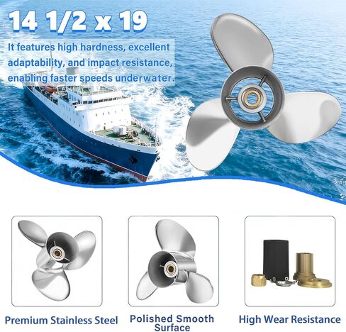 FYMP 14 1/2 x 19 Upgrade Stainless steel Outboard Boat Propeller Comfortable fit Mercury/Mercruiser Alpha One Engines 135 150 175 200 225 250 300 HP,15 Spline Tooth RH in Kuwait