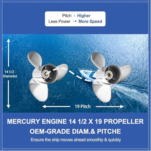 FYMP 14 1/2 x 19 Upgrade Stainless steel Outboard Boat Propeller Comfortable fit Mercury/Mercruiser Alpha One Engines 135 150 175 200 225 250 300 HP,15 Spline Tooth RH in Kuwait