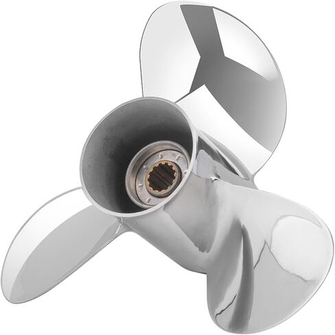 11 3/4 × 13 مروحة قارب خارجية من الفولاذ المقاوم للصدأ لمحركات سوزوكي 35-65HP، 13 أسنان خدد، 3 شفرات، متوافقة مع سوزوكي 35HP 40HP 50HP 55HP 60HP 65HP، RH in Kuwait