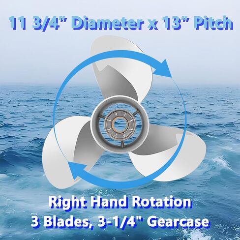 11 3/4 × 13 مروحة قارب خارجية من الفولاذ المقاوم للصدأ لمحركات سوزوكي 35-65HP، 13 أسنان خدد، 3 شفرات، متوافقة مع سوزوكي 35HP 40HP 50HP 55HP 60HP 65HP، RH in Kuwait