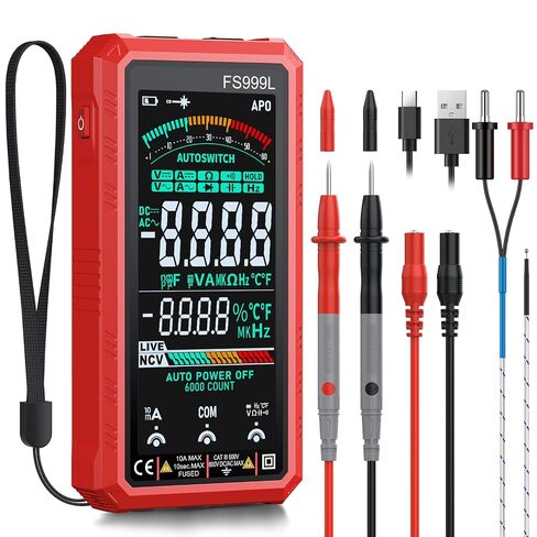 6000 Counts Smart Digital Multimeter,USB Rechargeable,Color LCD Screen | Smart auto/manual multimeter,AC/DC voltage current,NCV safety,capacitance frequency temperature,True RMS,home and car repair in Kuwait